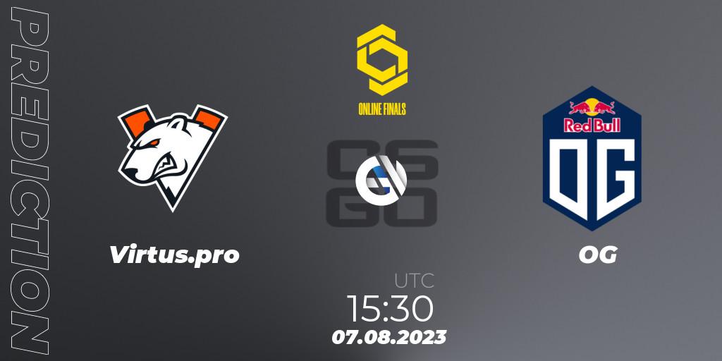 Virtus.pro contre OG : prédiction de match. 07.08.2023 at 15:30. Counter-Strike (CS2), CCT 2023 Online Finals 2