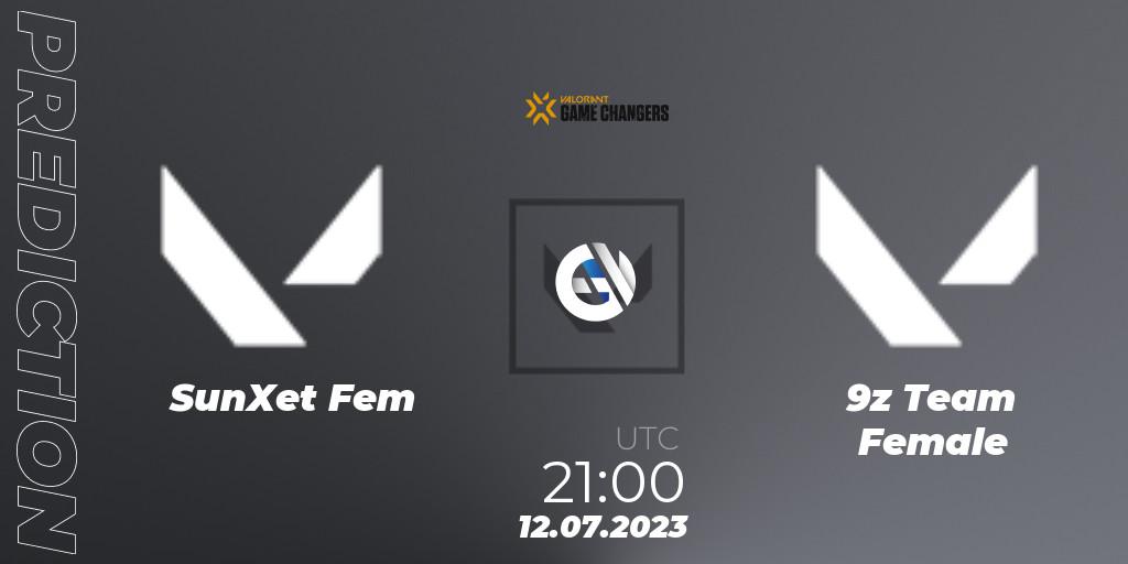 SunXet Fem contre 9z Team Female : prédiction de match. 12.07.2023 at 22:00. VALORANT, VCT 2023: Game Changers Latin America South
