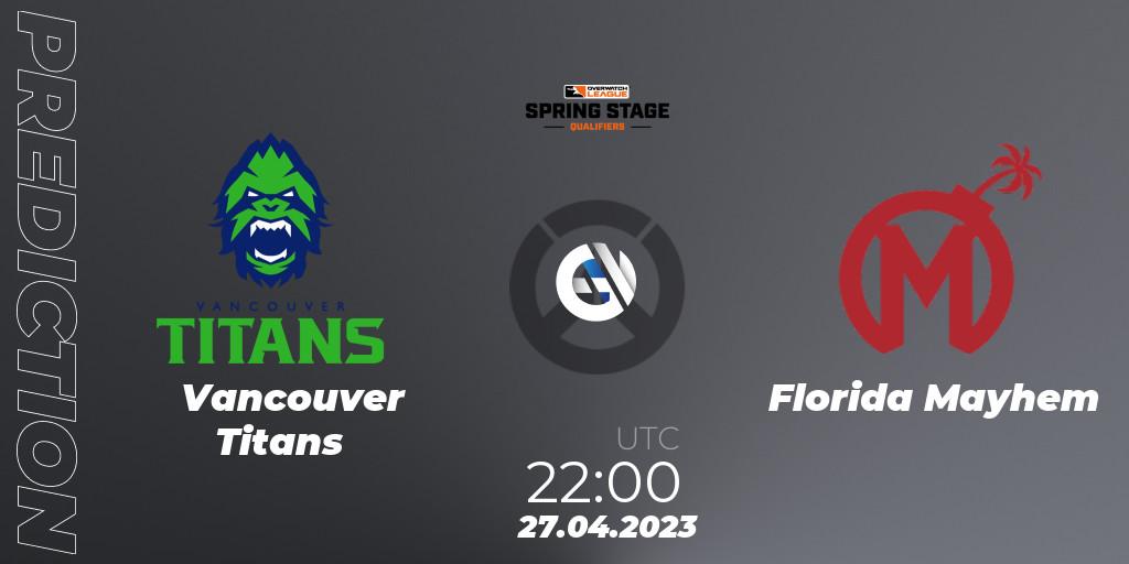 Vancouver Titans contre Florida Mayhem : prédiction de match. 27.04.2023 at 23:00. Overwatch, OWL Stage Qualifiers Spring 2023 West