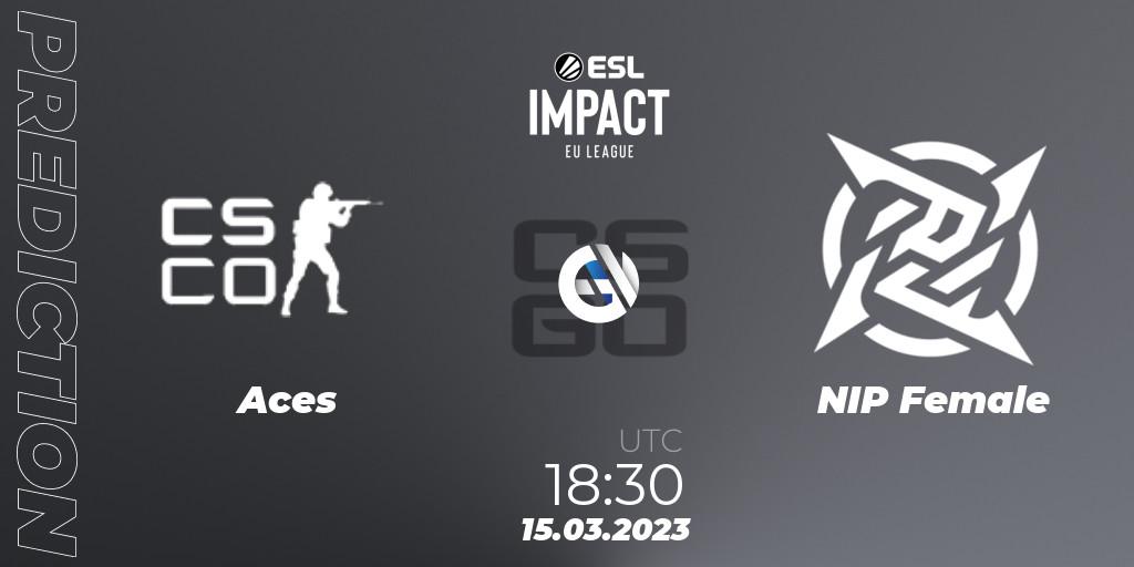 Aces contre NIP Female : prédiction de match. 15.03.2023 at 18:30. Counter-Strike (CS2), ESL Impact League Season 3: European Division