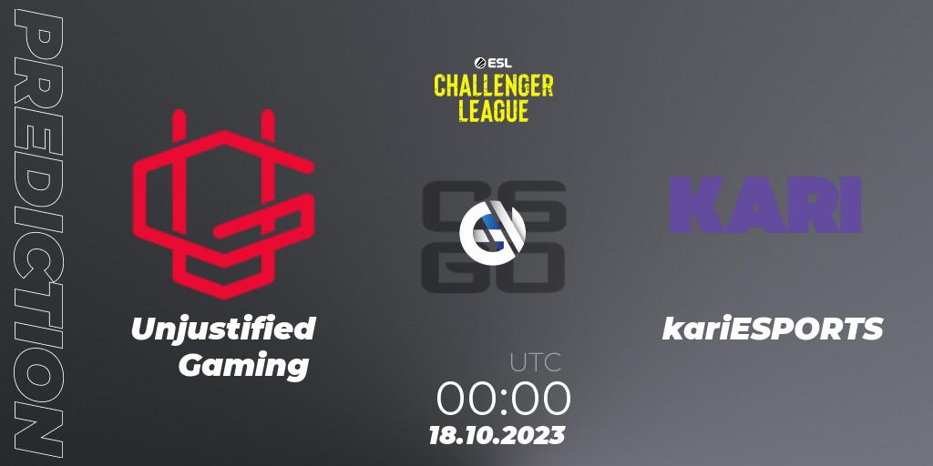 Unjustified Gaming contre kariESPORTS : prédiction de match. 08.11.23. CS2 (CS:GO), ESL Challenger League Season 46: North America