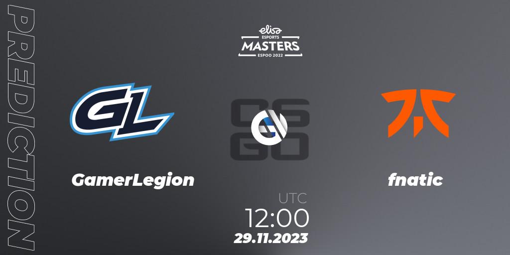GamerLegion contre fnatic : prédiction de match. 29.11.23. CS2 (CS:GO), Elisa Masters Espoo 2023