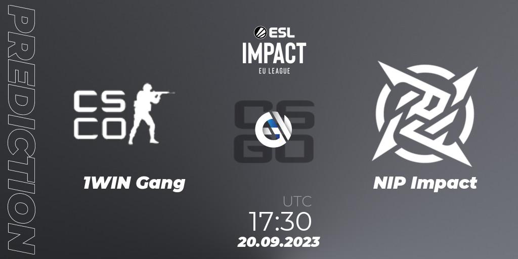 1WIN Gang contre NIP Impact : prédiction de match. 20.09.2023 at 17:30. Counter-Strike (CS2), ESL Impact League Season 4: European Division