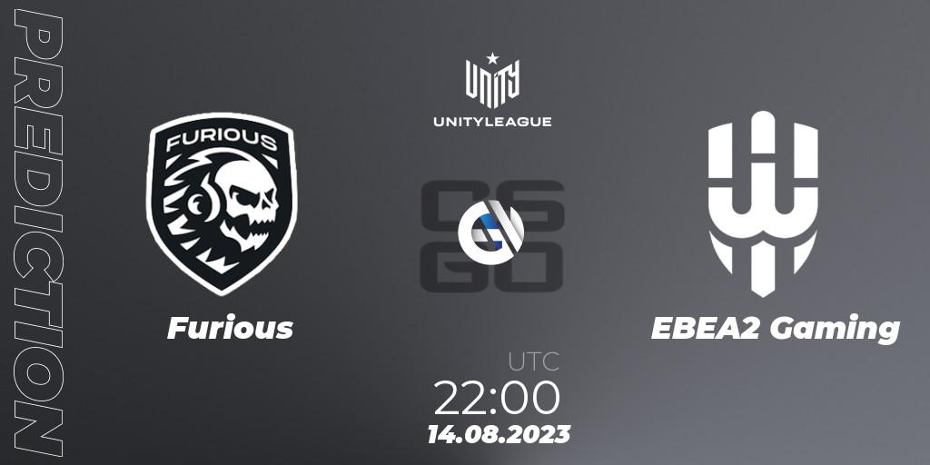 Furious contre EBEA2 Gaming : prédiction de match. 14.08.2023 at 22:00. Counter-Strike (CS2), LVP Unity League Argentina 2023