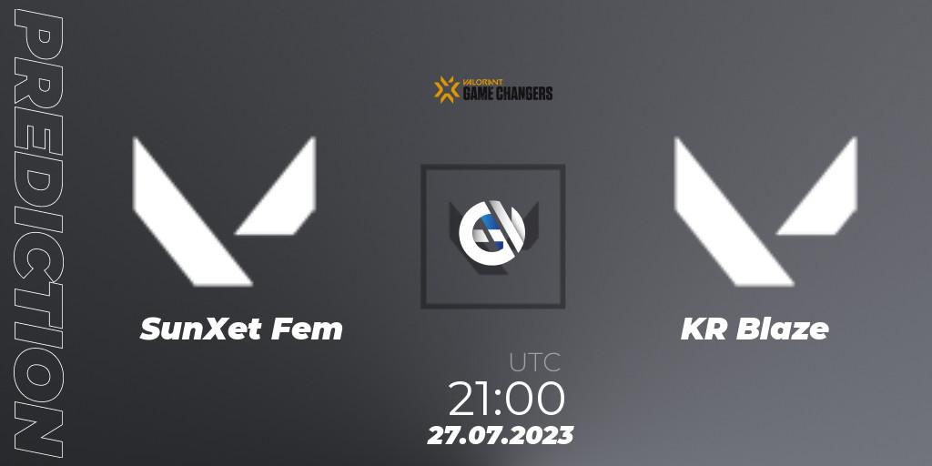 SunXet Fem contre KRÜ Blaze : prédiction de match. 27.07.2023 at 22:00. VALORANT, VCT 2023: Game Changers Latin America South