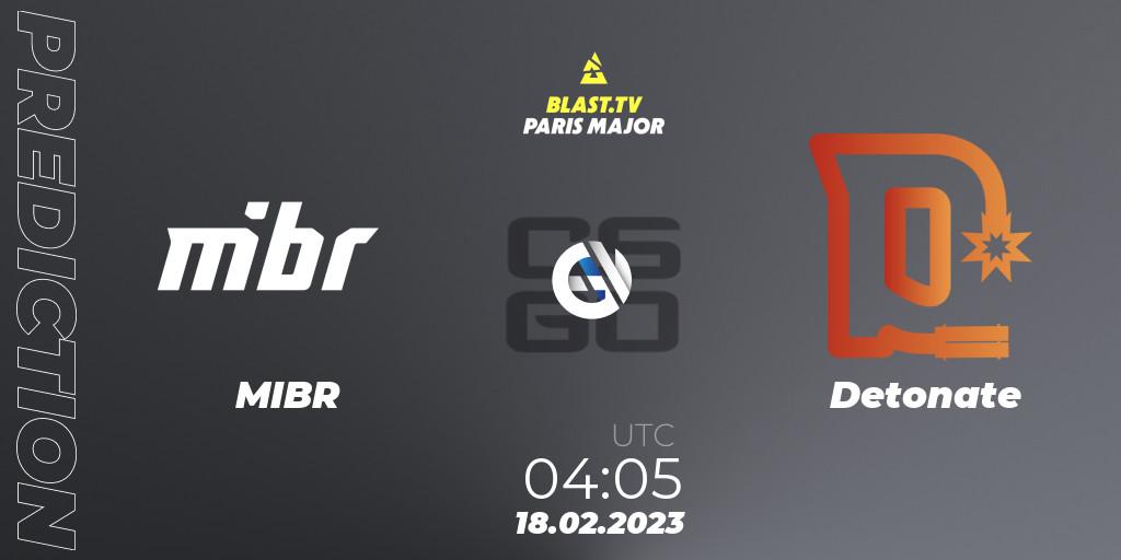 MIBR contre Detonate : prédiction de match. 18.02.2023 at 04:05. Counter-Strike (CS2), BLAST.tv Paris Major 2023 North America RMR Closed Qualifier