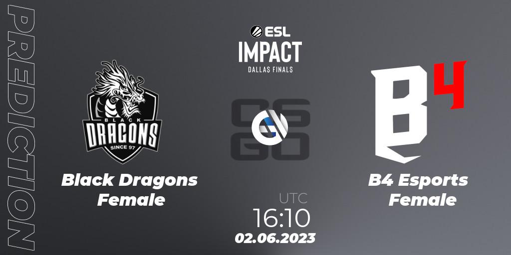 Black Dragons Female contre B4 Esports Female : prédiction de match. 02.06.23. CS2 (CS:GO), ESL Impact League Season 3