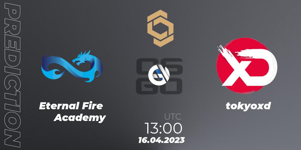 Eternal Fire Academy contre tokyoxd : prédiction de match. 16.04.2023 at 13:00. Counter-Strike (CS2), CCT South Europe Series #4: Closed Qualifier