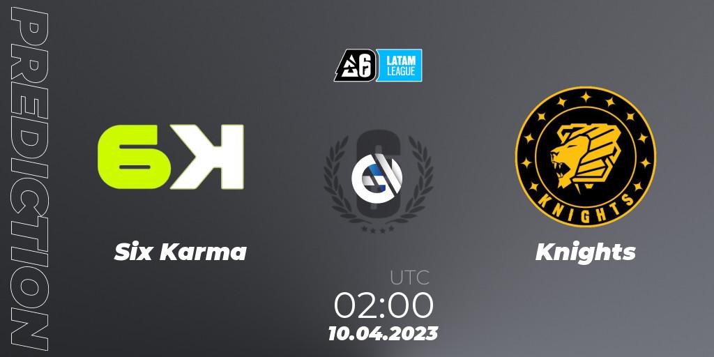 Six Karma contre Knights : prédiction de match. 10.04.2023 at 02:00. Rainbow Six, LATAM League 2023 - Stage 1