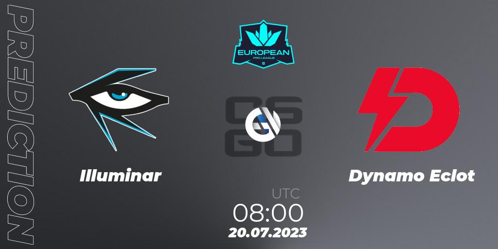 Illuminar contre Dynamo Eclot : prédiction de match. 20.07.2023 at 08:00. Counter-Strike (CS2), European Pro League Season 9