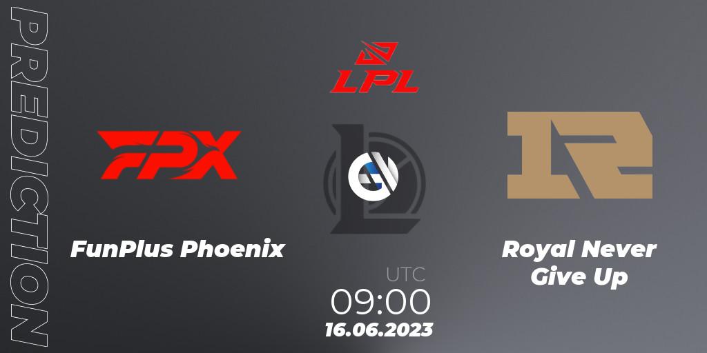 FunPlus Phoenix contre Royal Never Give Up : prédiction de match. 16.06.23. LoL, LPL Summer 2023 Regular Season