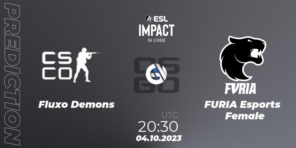 Fluxo Demons contre FURIA Esports Female : prédiction de match. 04.10.2023 at 20:30. Counter-Strike (CS2), ESL Impact League Season 4: South American Division