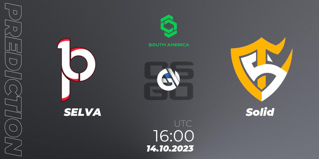 SELVA contre Solid : prédiction de match. 14.10.2023 at 17:00. Counter-Strike (CS2), CCT South America Series #12