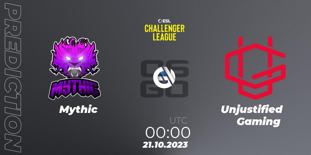 Mythic contre Unjustified Gaming : prédiction de match. 23.11.2023 at 01:00. Counter-Strike (CS2), ESL Challenger League Season 46: North America