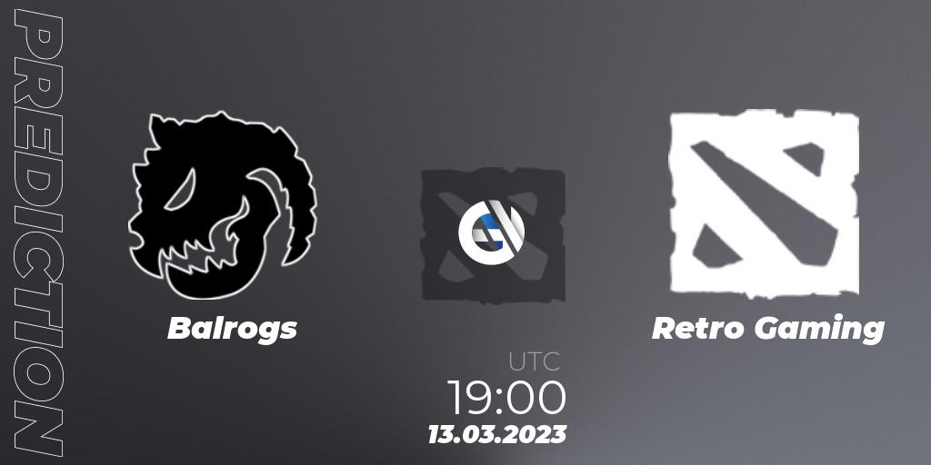 Balrogs contre Retro Gaming : prédiction de match. 13.03.2023 at 19:12. Dota 2, TodayPay Invitational Season 4