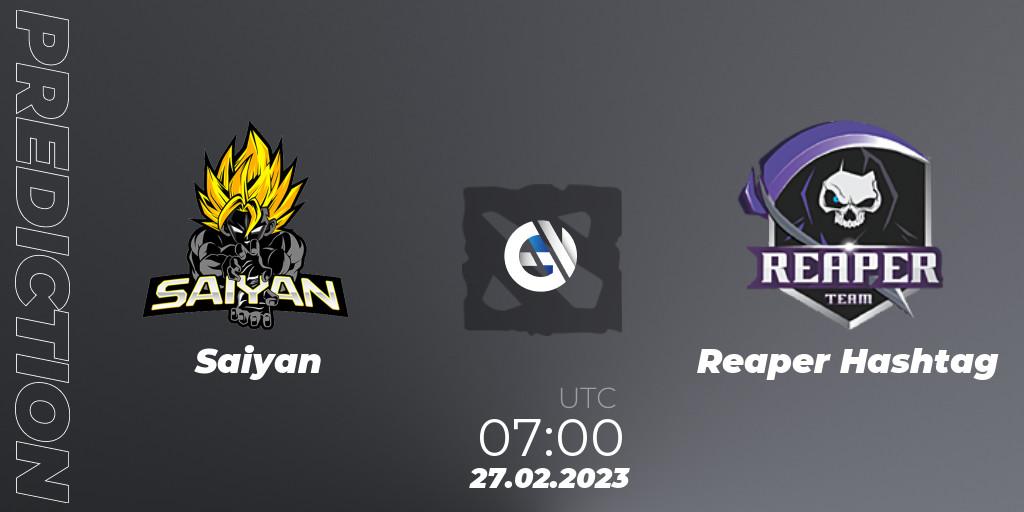 Saiyan contre Reaper Hashtag : prédiction de match. 27.02.2023 at 07:09. Dota 2, GGWP Dragon Series 1