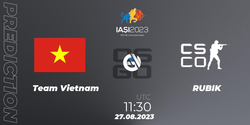 Team Vietnam contre RUBIK : prédiction de match. 27.08.2023 at 17:40. Counter-Strike (CS2), IESF World Esports Championship 2023