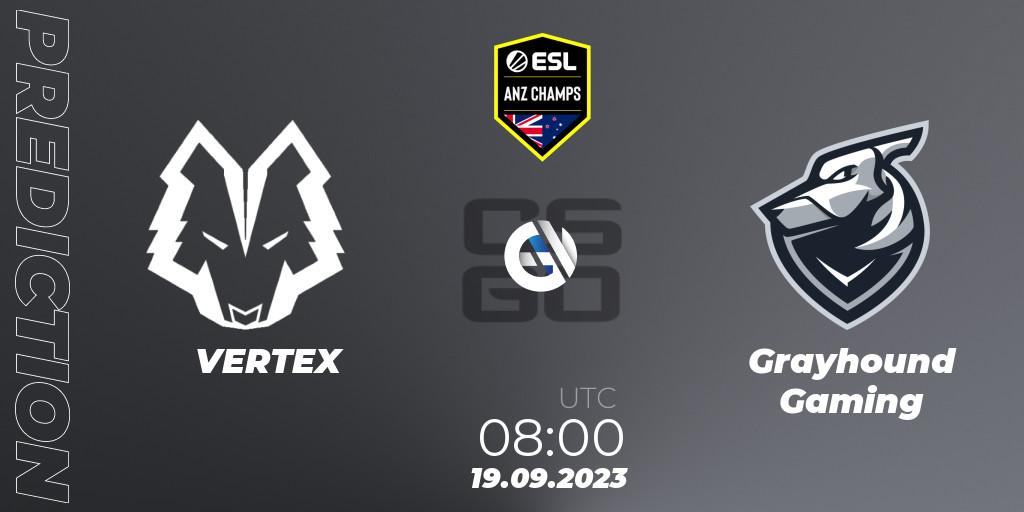 VERTEX contre Grayhound Gaming : prédiction de match. 19.09.2023 at 08:00. Counter-Strike (CS2), ESL ANZ Champs Season 17