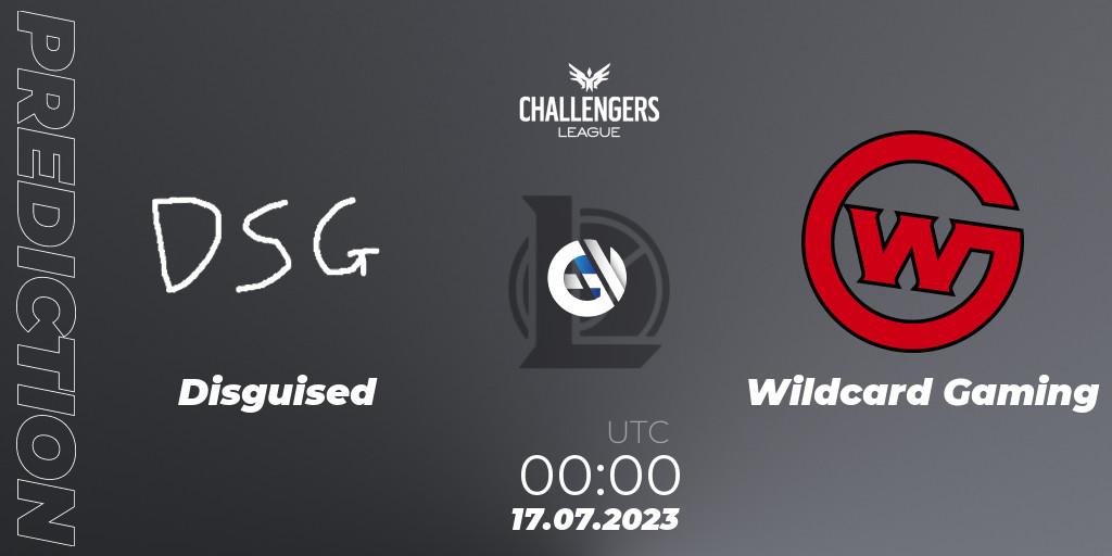 Disguised contre Wildcard Gaming : prédiction de match. 20.06.2023 at 00:00. LoL, North American Challengers League 2023 Summer - Group Stage