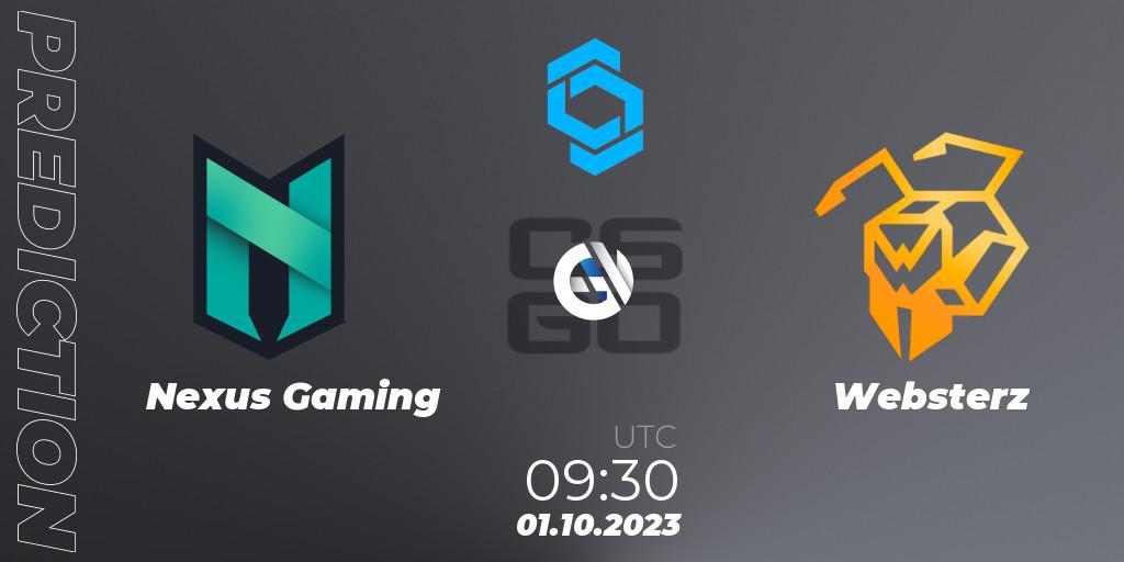 Nexus Gaming contre Websterz : prédiction de match. 01.10.2023 at 09:30. Counter-Strike (CS2), CCT East Europe Series #2