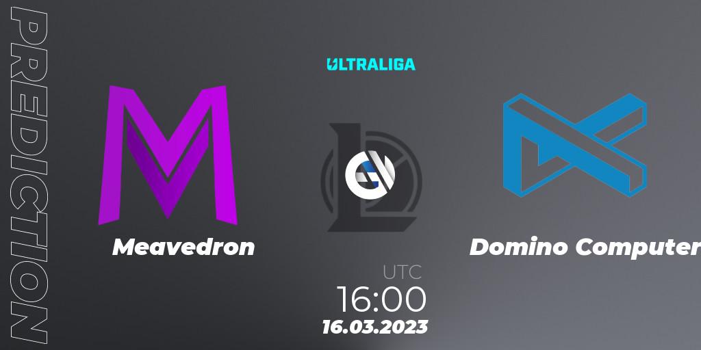 Meavedron contre Domino Computer : prédiction de match. 16.03.2023 at 16:00. LoL, Ultraliga 2nd Division Season 6