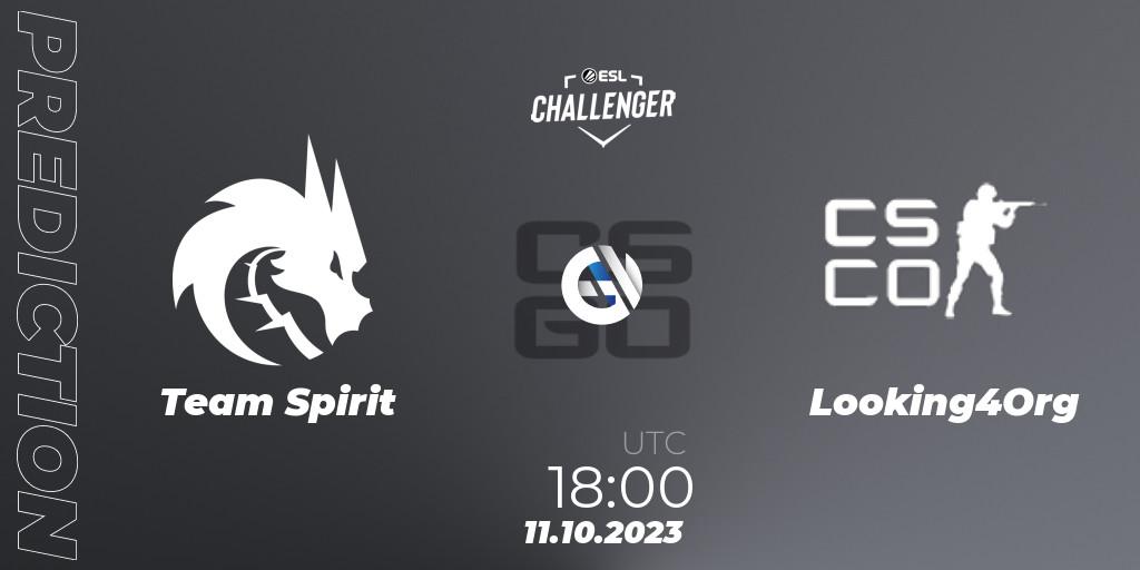 Team Spirit contre Looking4Org : prédiction de match. 11.10.2023 at 18:00. Counter-Strike (CS2), ESL Challenger at DreamHack Winter 2023: European Qualifier