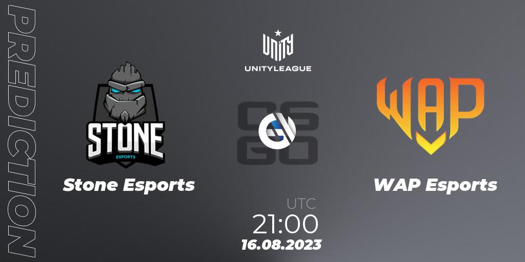 Stone Esports contre WAP Esports : prédiction de match. 16.08.2023 at 21:00. Counter-Strike (CS2), LVP Unity League Argentina 2023