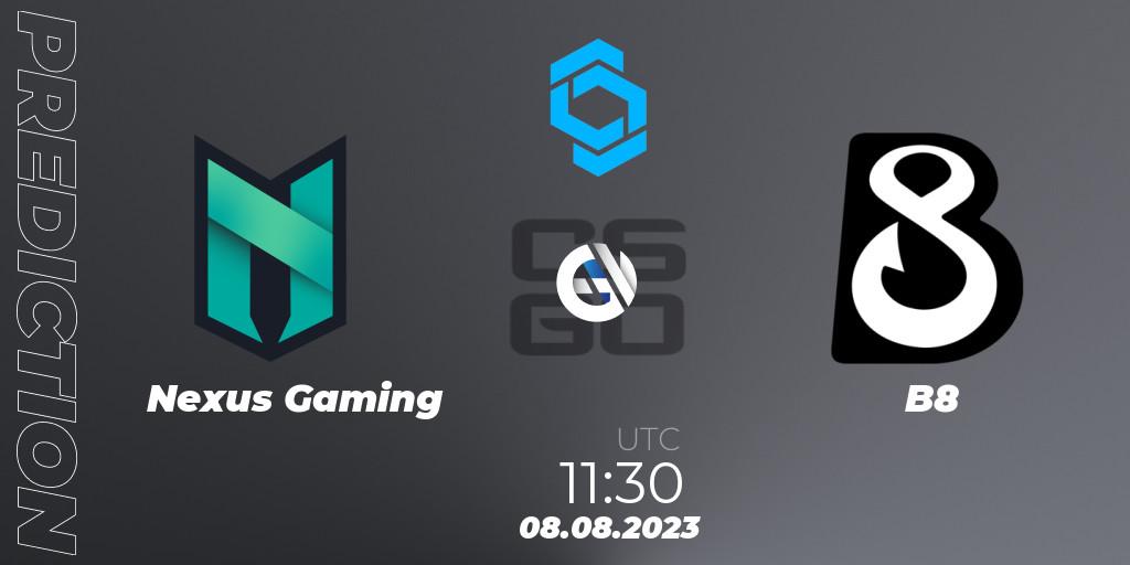 Nexus Gaming contre B8 : prédiction de match. 08.08.2023 at 11:30. Counter-Strike (CS2), CCT East Europe Series #1
