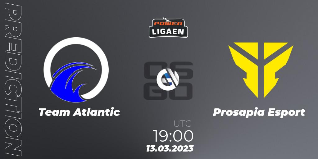Team Atlantic contre Prosapia Esport : prédiction de match. 13.03.2023 at 19:00. Counter-Strike (CS2), Dust2.dk Ligaen Season 22