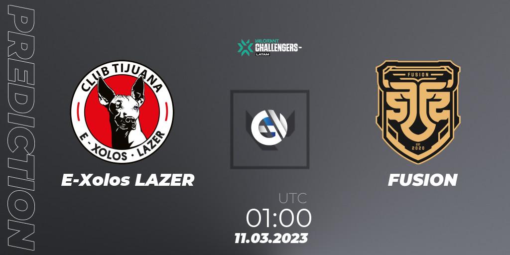 E-Xolos LAZER contre FUSION : prédiction de match. 15.03.2023 at 02:00. VALORANT, VALORANT Challengers 2023: LAN Split 1