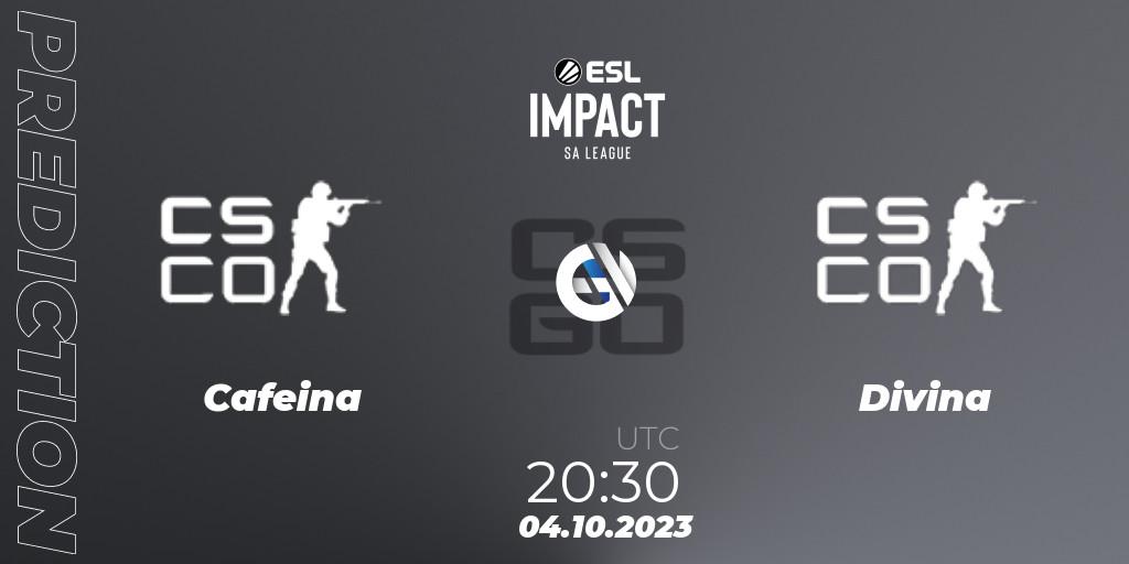 Cafeina contre Divina : prédiction de match. 04.10.2023 at 20:30. Counter-Strike (CS2), ESL Impact League Season 4: South American Division