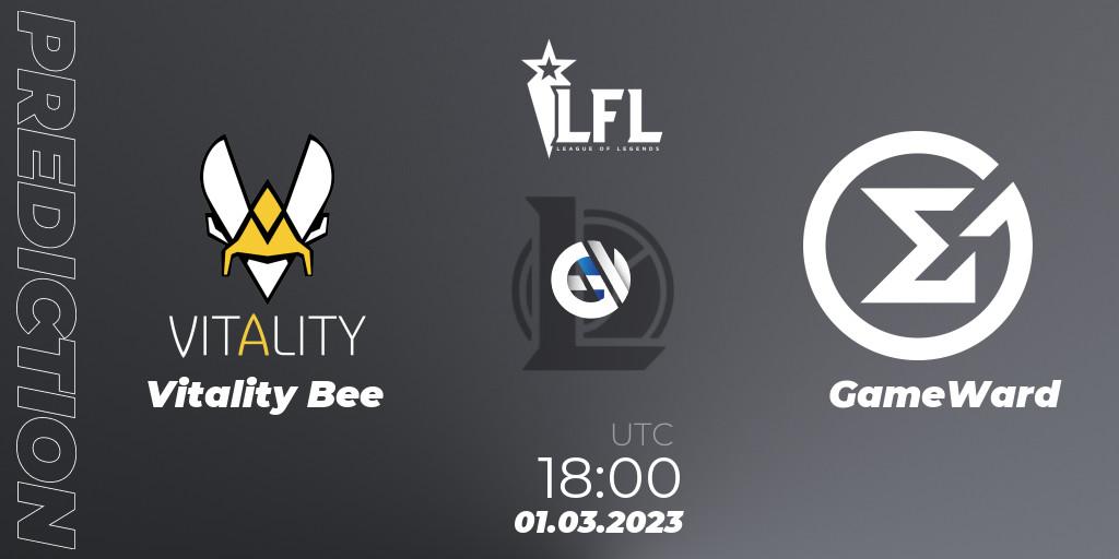 Vitality Bee contre GameWard : prédiction de match. 01.03.2023 at 18:00. LoL, LFL Spring 2023 - Group Stage