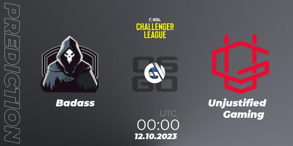 Badass contre Unjustified Gaming : prédiction de match. 10.11.2023 at 01:00. Counter-Strike (CS2), ESL Challenger League Season 46: North America