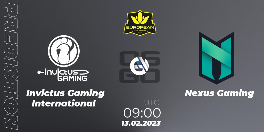 Invictus Gaming International contre Nexus Gaming : prédiction de match. 13.02.23. CS2 (CS:GO), European Pro League Season 6: Division 2