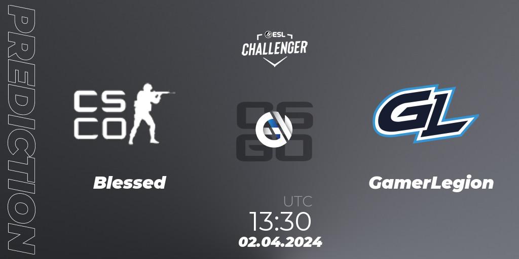 BLESSED contre GamerLegion : prédiction de match. 02.04.24. CS2 (CS:GO), ESL Challenger #57: European Closed Qualifier