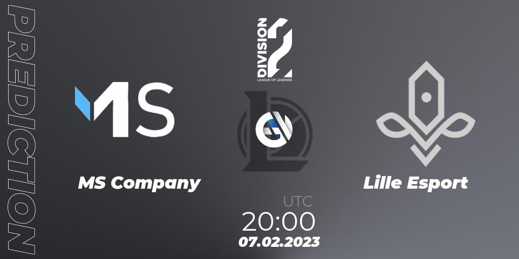 MS Company contre Lille Esport : prédiction de match. 07.02.2023 at 20:00. LoL, LFL Division 2 Spring 2023 - Group Stage