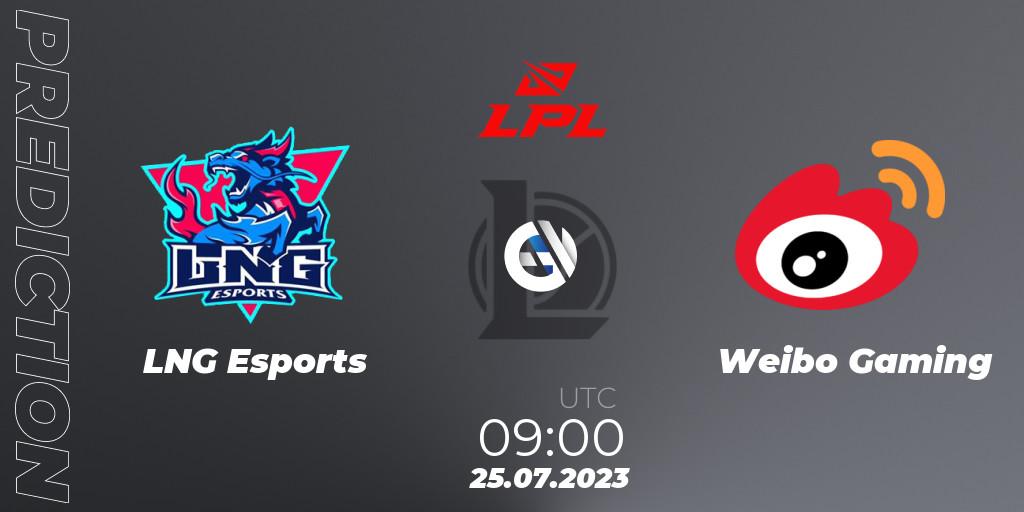 LNG Esports contre Weibo Gaming : prédiction de match. 25.07.2023 at 09:00. LoL, LPL Summer 2023 - Playoffs
