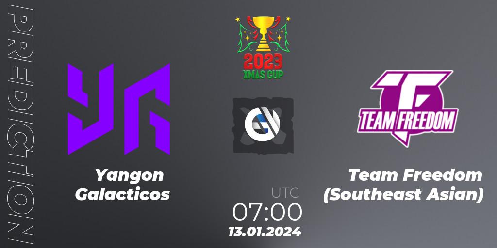 Yangon Galacticos contre Team Freedom (Southeast Asian) : prédiction de match. 13.01.2024 at 07:05. Dota 2, Xmas Cup 2023