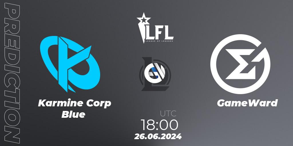 Karmine Corp Blue contre GameWard : prédiction de match. 26.06.2024 at 18:00. LoL, LFL Summer 2024