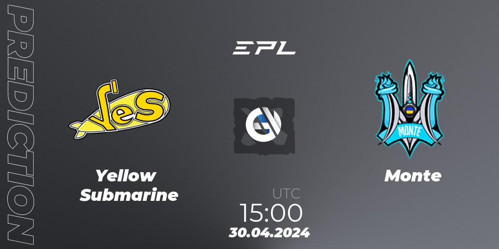Yellow Submarine contre Monte : prédiction de match. 30.04.2024 at 15:20. Dota 2, European Pro League Season 18