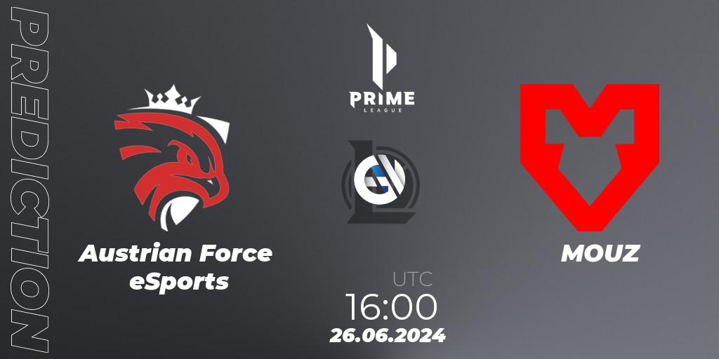 Austrian Force eSports contre MOUZ : prédiction de match. 26.06.2024 at 16:00. LoL, Prime League Summer 2024