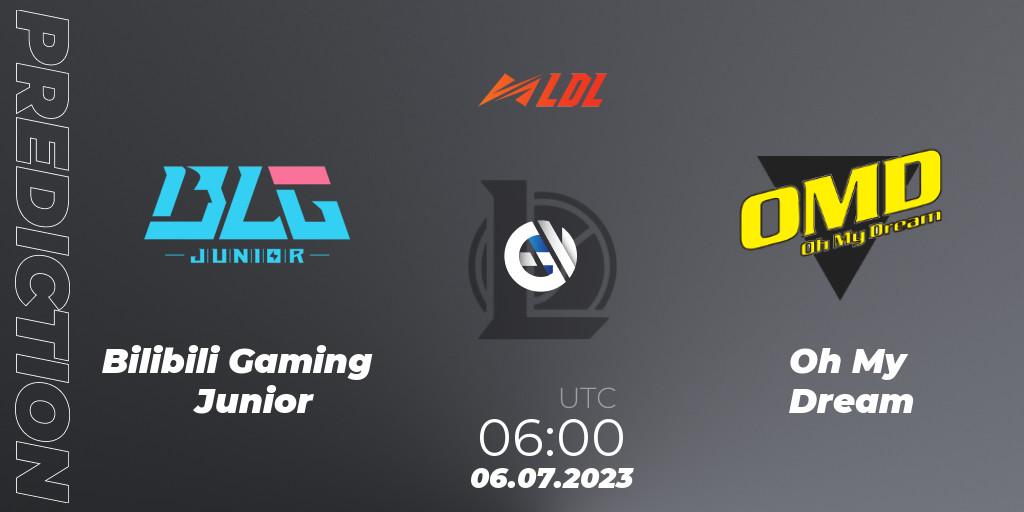 Bilibili Gaming Junior contre Oh My Dream : prédiction de match. 06.07.2023 at 06:00. LoL, LDL 2023 - Regular Season - Stage 3
