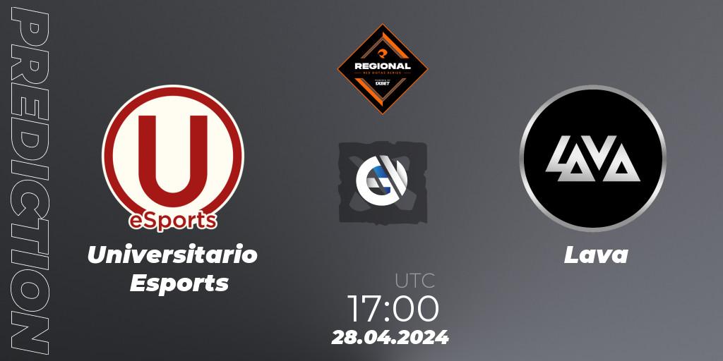 Universitario Esports contre Lava : prédiction de match. 28.04.2024 at 17:00. Dota 2, RES Regional Series: LATAM #2