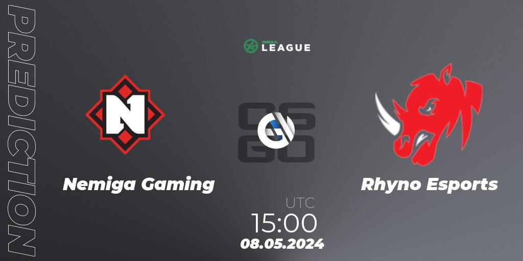 Nemiga Gaming contre Rhyno Esports : prédiction de match. 08.05.2024 at 15:00. Counter-Strike (CS2), ESEA Season 49: Advanced Division - Europe