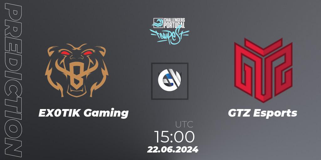 EX0TIK Gaming contre GTZ Esports : prédiction de match. 22.06.2024 at 14:00. VALORANT, VALORANT Challengers 2024 Portugal: Tempest Split 2