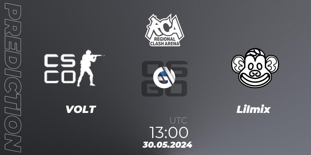 VOLT contre Lilmix : prédiction de match. 30.05.2024 at 13:00. Counter-Strike (CS2), Regional Clash Arena Europe: Closed Qualifier