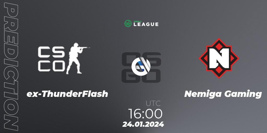 ex-ThunderFlash contre Nemiga Gaming : prédiction de match. 24.01.2024 at 16:00. Counter-Strike (CS2), ESEA Season 48: Advanced Division - Europe