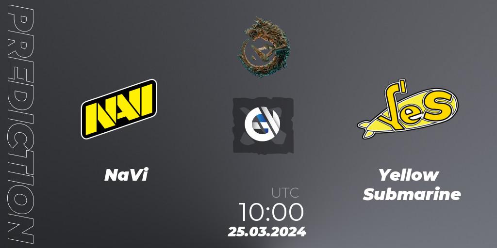 NaVi contre Yellow Submarine : prédiction de match. 25.03.24. Dota 2, PGL Wallachia Season 1: Eastern Europe Closed Qualifier
