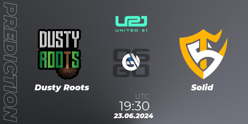 Dusty Roots contre Solid : prédiction de match. 23.06.2024 at 19:30. Counter-Strike (CS2), United21 South America Season 1