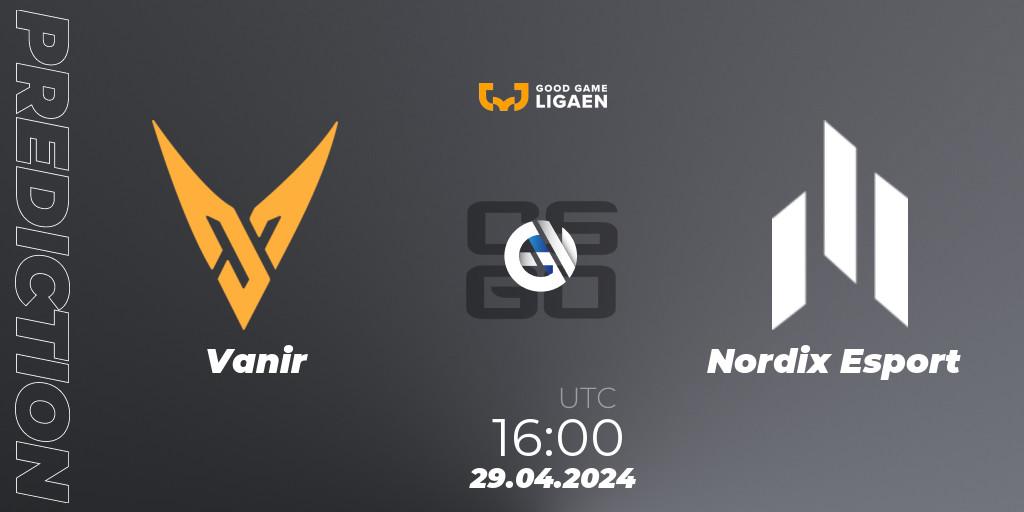 Vanir contre Nordix Esport : prédiction de match. 29.04.2024 at 16:00. Counter-Strike (CS2), Good Game-ligaen Spring 2024